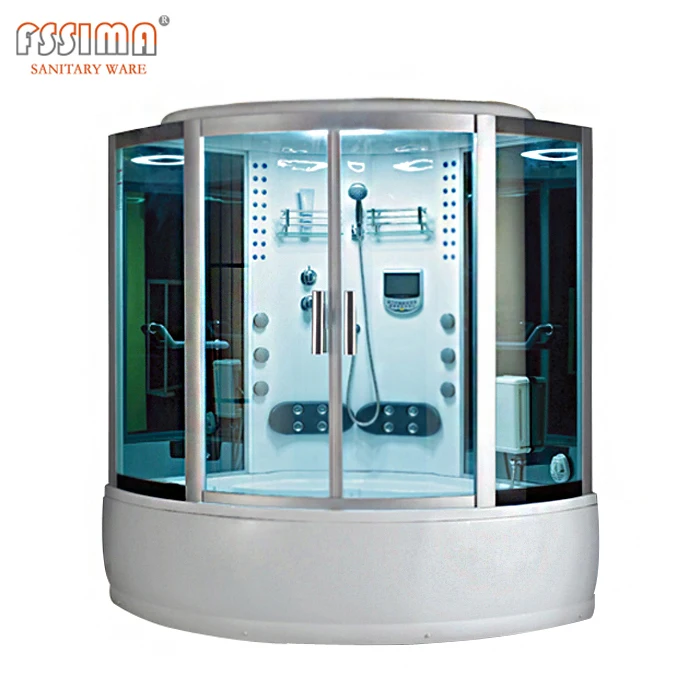 Tempered glass steam shower room corner sector steam shower cabin with big touch screen