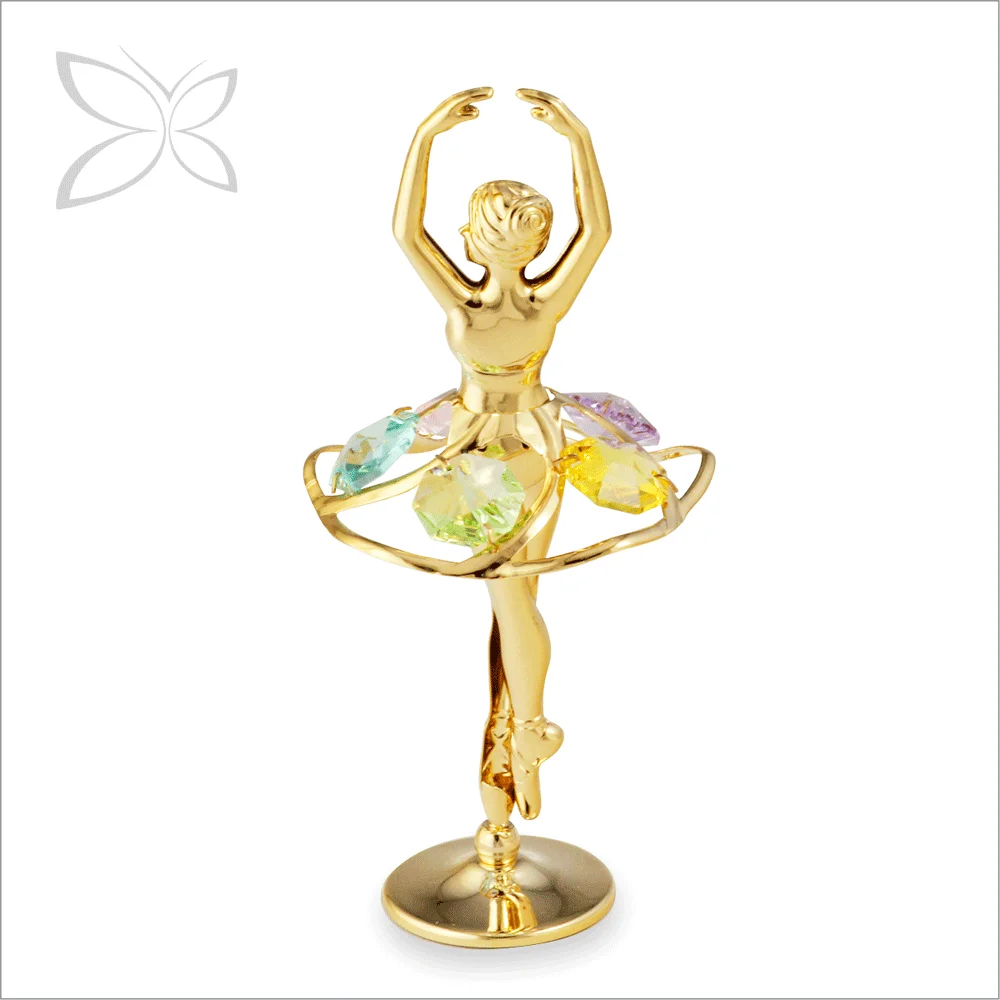 Crystocraft 24k Gold Plated Dancing Ballerina Figurine Gift with Brilliant Cut Crystals Ballet Dancer Statue