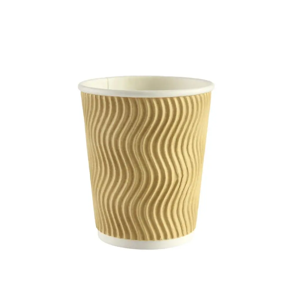 
8oz Ripple Wall Kraft Paper Cup Hpt Coffee drinking Cups Chinese Supplier Tea Cup 