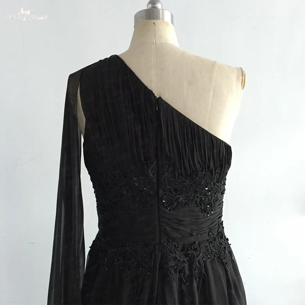 LZF088 Elegant Evening Dresses From Dubai Black One-Shoulder Beaded Ribbon Beach Long Prom Dresses Custom Made