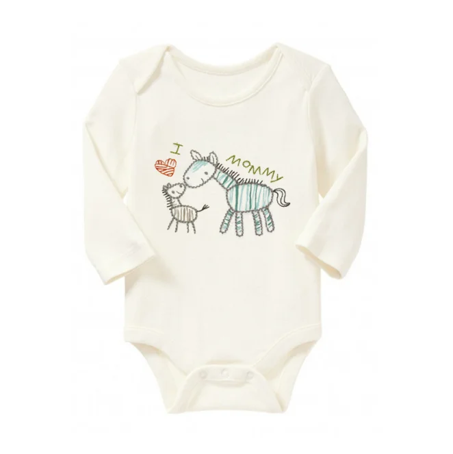Baby romper cotton 100% organic longsleeve bodysuit white color with cute style prints and embroidery hot sale high quality wear
