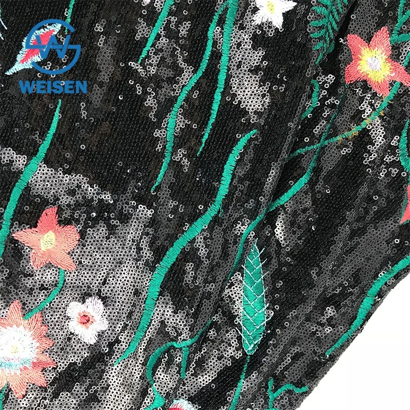 Wholesale Embroidery Design Ombre 3mm Dress Pattern Flower Sequin Fabric