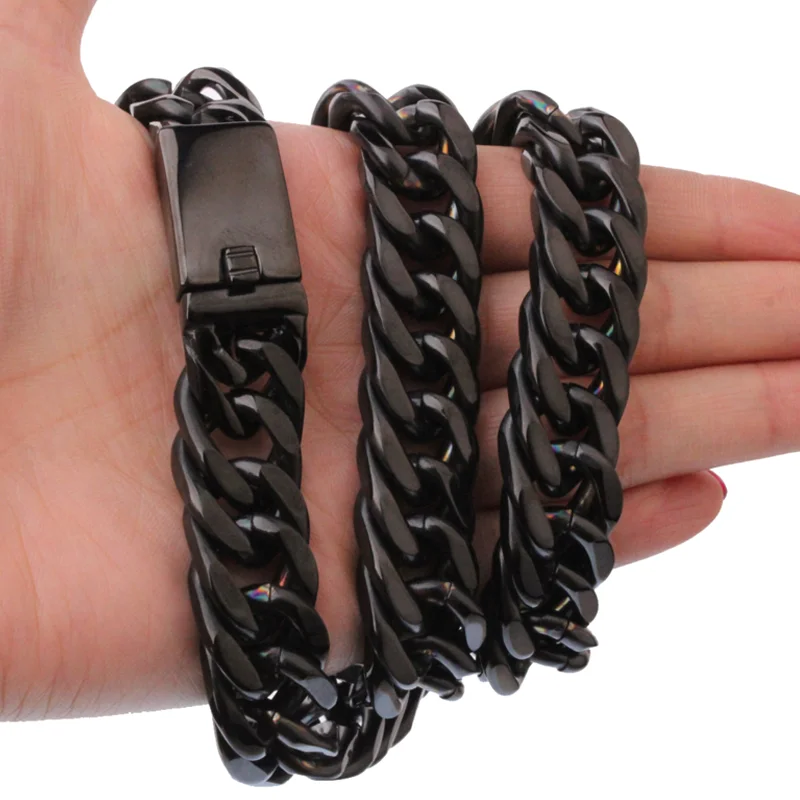 BESHINE Jewelry 15mm Bulky Cuban Link Black IP Plated Stainless Steel Chain For Necklace