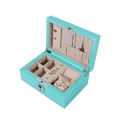 Custom Fingerprint Lock Wooden Jewelry Box Luxury Treasure Ornaments PU Leather Box