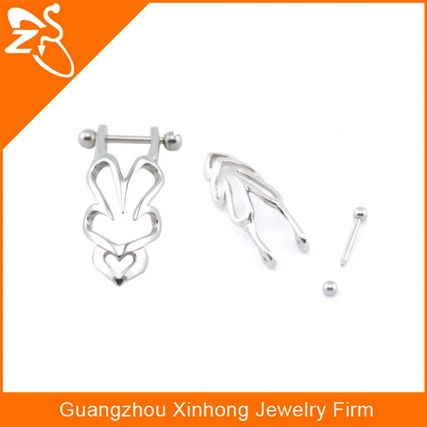 vibrating nipple piercing jewelry, heart shaped nipple ring, 316 L stainless steel magnetic nipple jewelry