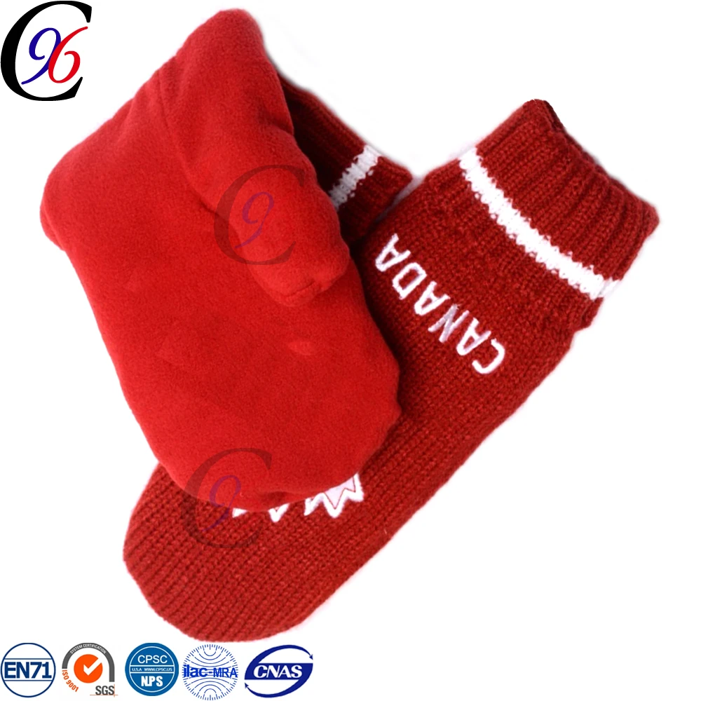 
Chengxing brand wholesale custom red maple leaf woven crochet winter keep warm fleece cheap fashion jacquard knitted baby gloves 