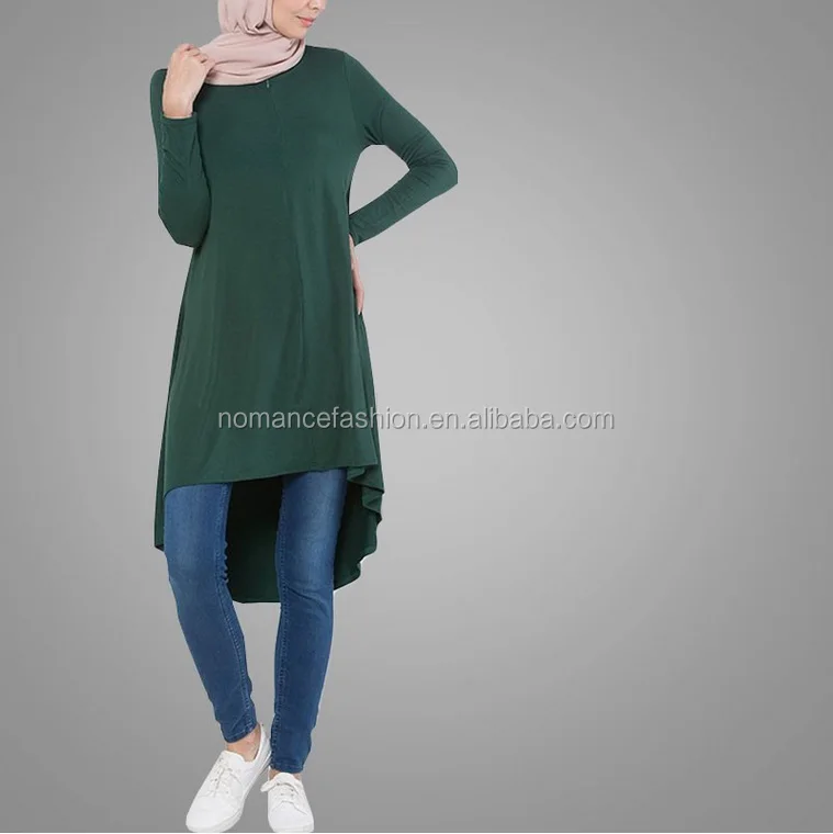 women long t shirt blouse tops muslimah plain