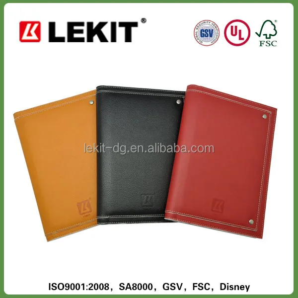 Red pu leather cover double wire notebook with large pouch