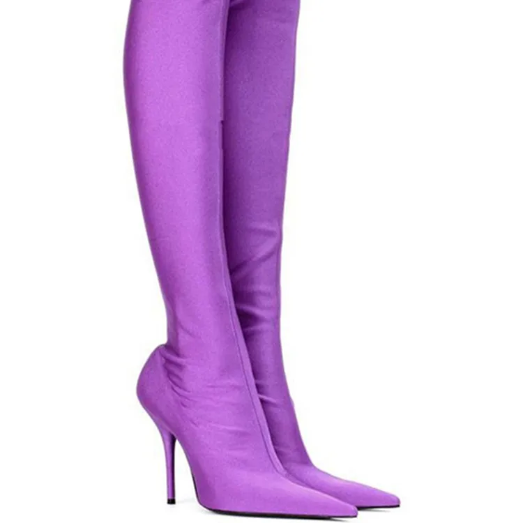 Latest 2017 Sexy Thigh High Boot Satin Stretch Elastic Over The Knee High Heels women Long Boot Shoe