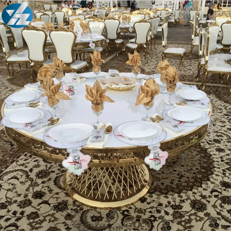  Роскошный круглый обеденный стол с золотым мраморным верхом для свадебных торжеств