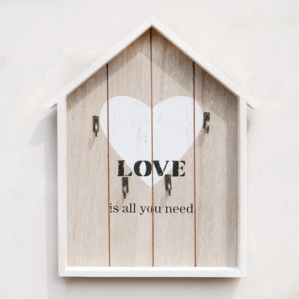 House Shape Wooden Decoration Wall Hanging Hook Key Storage Box