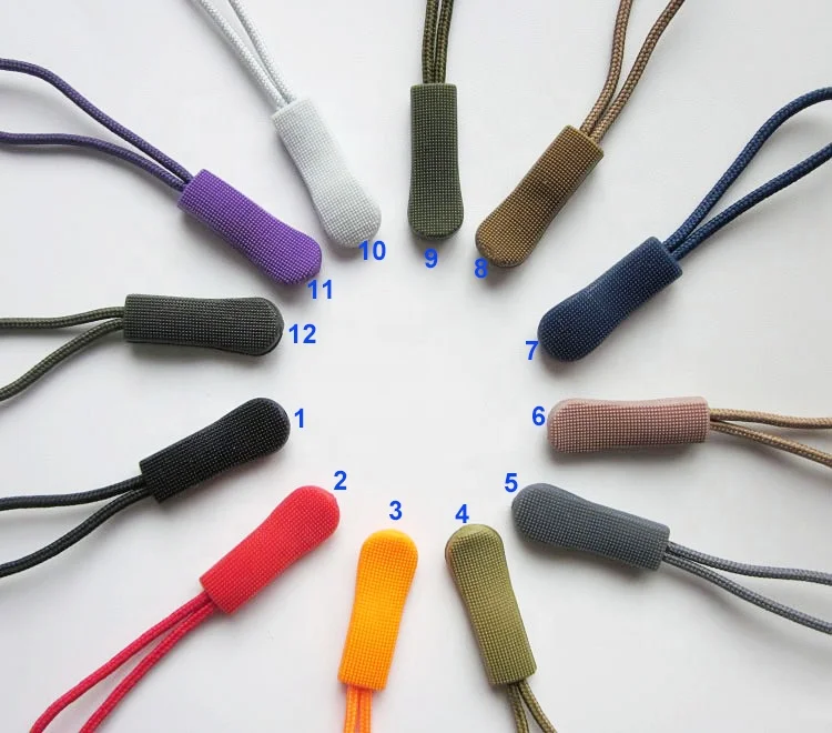 Decorative Fancy PVC Zipper Puller Slider Rope TPU Plastic Zipper Puller With Rope