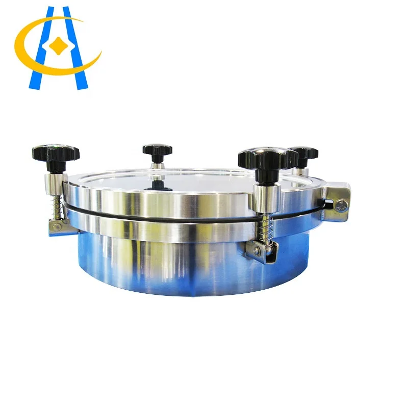 Round outward opening tank pressure manway with sight glass cover