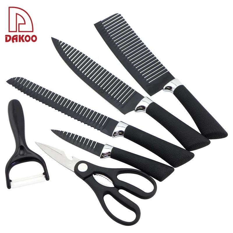 
Hot Selling cuchillos de cocina 6Pcs Kitchen Knives Steel Non Stick Coating Kitchen Knife Set with Gift Box 