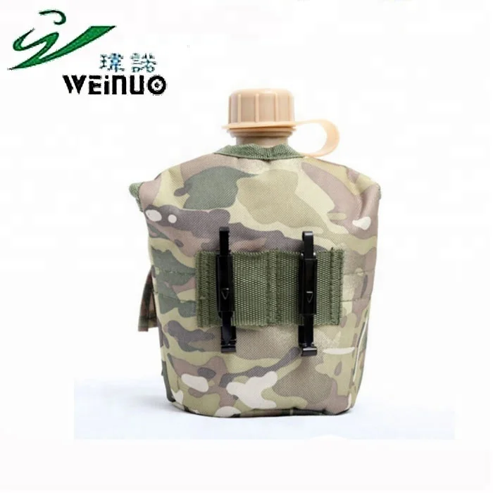 Durable Olive green Camouflage Gourd Water Bottle PE Cantteen With Belt For Hiking Camping