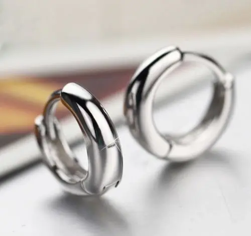 10mm Men Women 925 Sterling Silver Plain Simple Tiny Small Hoop Huggie Earrings