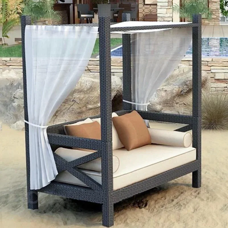 Modern style garden sun leisure furniture outdoor wicker canopy lounge bed