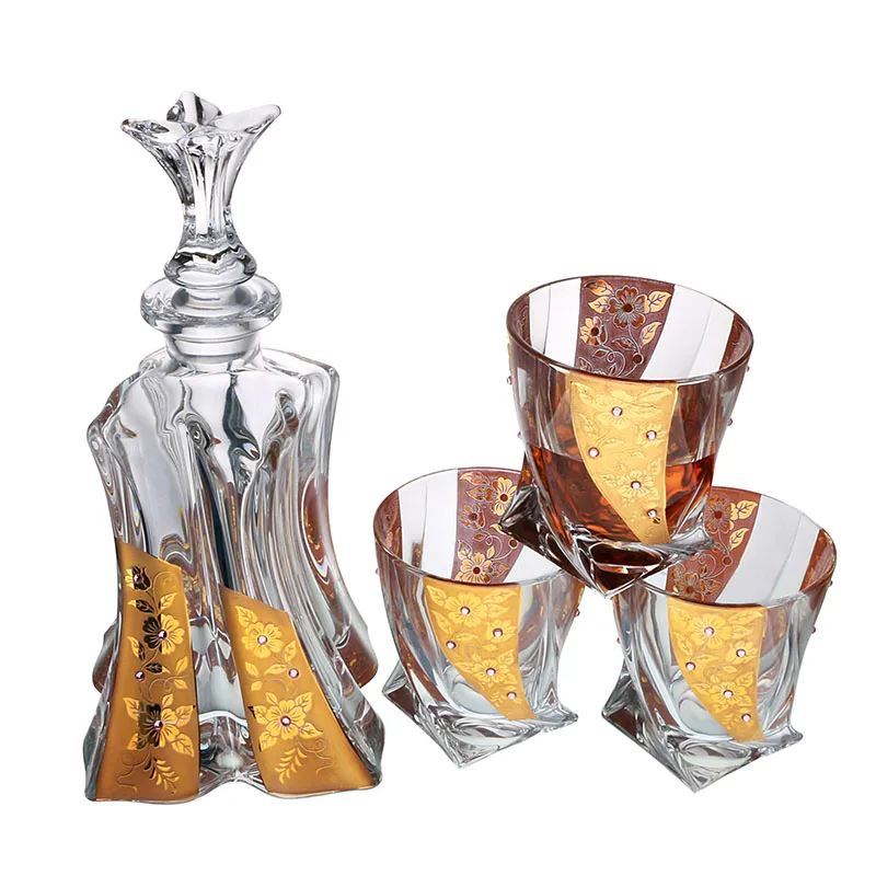 Bohemia Crystal Gold Whiskey Decanter Set with Stopper and 6 Cups crystal decanter