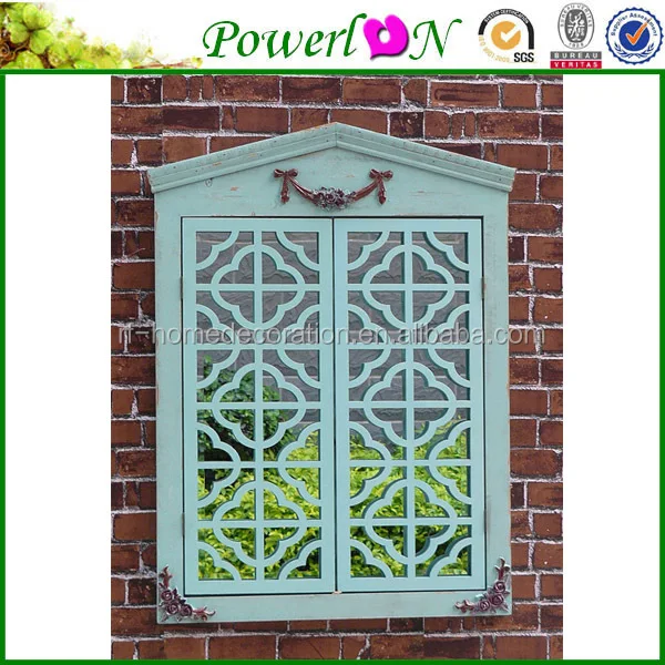 Shabby Outdoor Wooden Shutter Mirror With Window For Garden