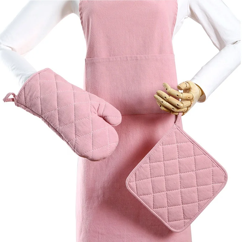 Custom Cow Heat Resist Kitchen Cute Pink Double Oven Mitt