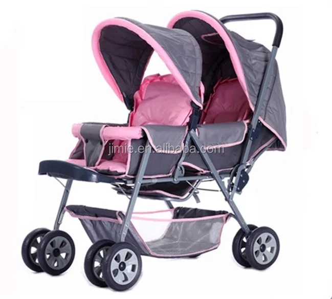 lovely pink aluminum removable wheels twin baby stroller