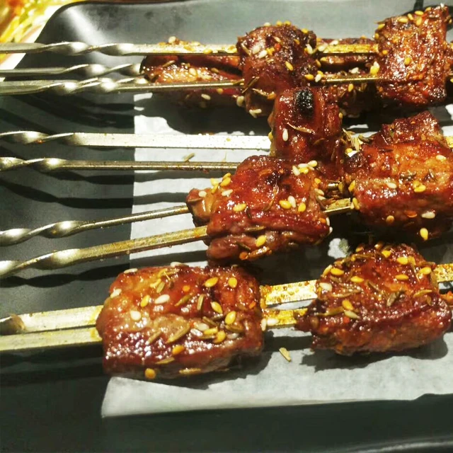 
China wholesales camping barbecue bbq grill kebab stainless steel skewer food grade 