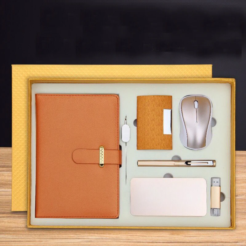 Business Corporate Gift Power bank with wireless mouse &business name card & pen & notebook &usb flash drive and pen gift sets