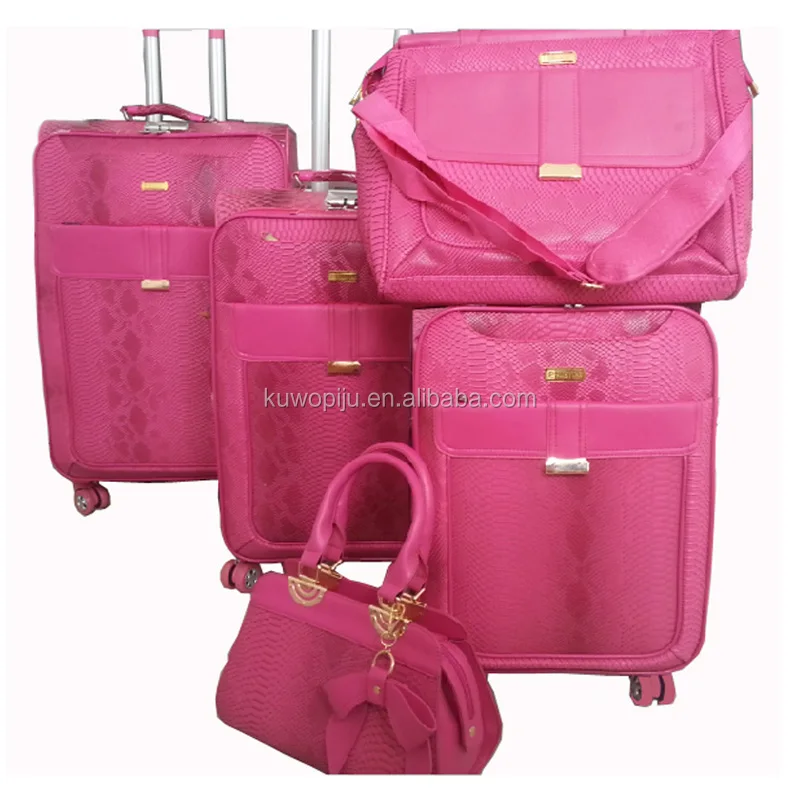 new design snake leather 5 pcs trolley pu luggage leather luggage and bags