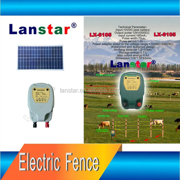 10km Electric Fence Energizer / Charger / Controller for Cattle and Other Animals, Solar Battery or AC Mains Power IP55