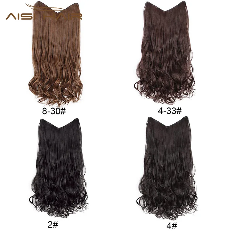 Aisi Hair 22inches New Arrival V Shape Synthetic Clip In Hair Extensions Natural Black Long Wavy Hairpieces