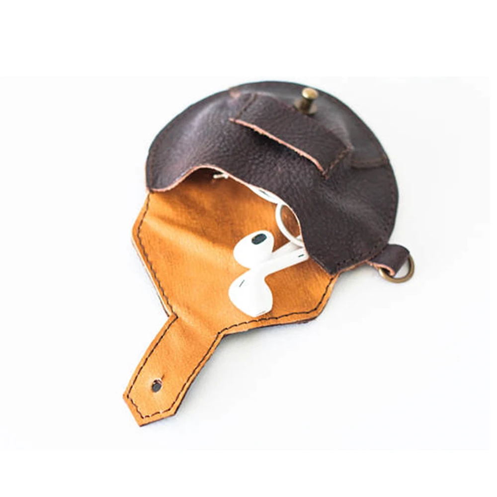 leather headphones cabel cord bag pouch winder for traveling