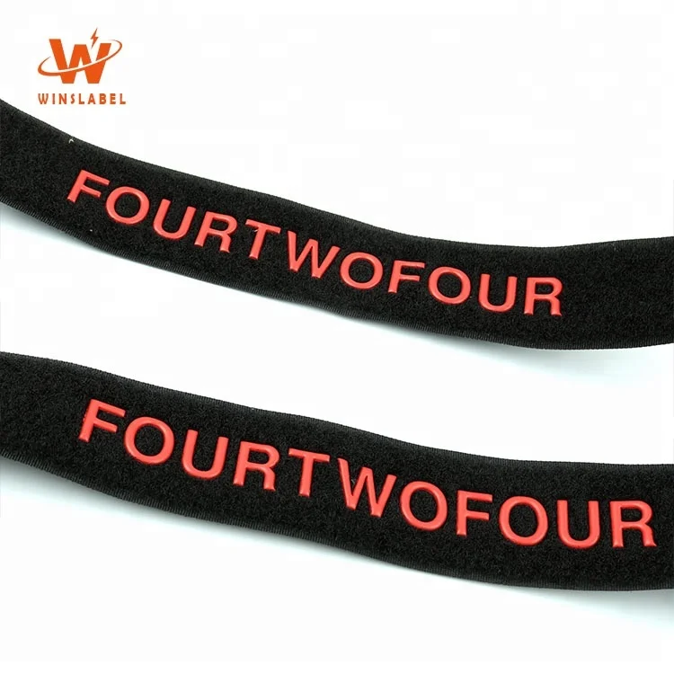 Customized Brand Name Soft Hook and Loop Back to Strap with 3D Raised Silicone Embossed Logo