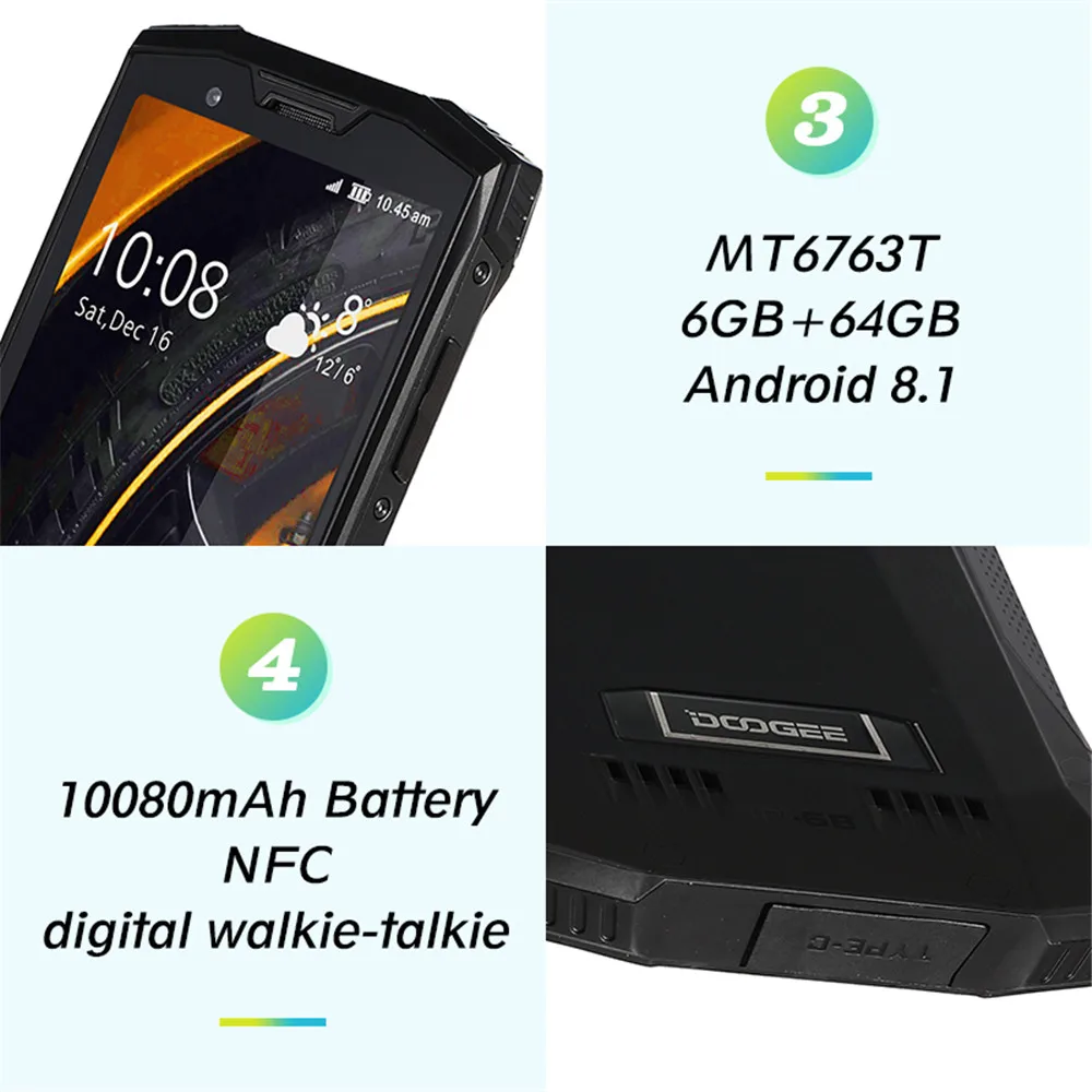 Иди и болтай Walkie Talkie “иди DOOGEE S80 Android 8 1 6 ГБ + 64 Helio P23 Octa Core NFC Беспроводная зарядка QI IP68 водонепроницаемый противоударный 4G мобильный телефон с функцией