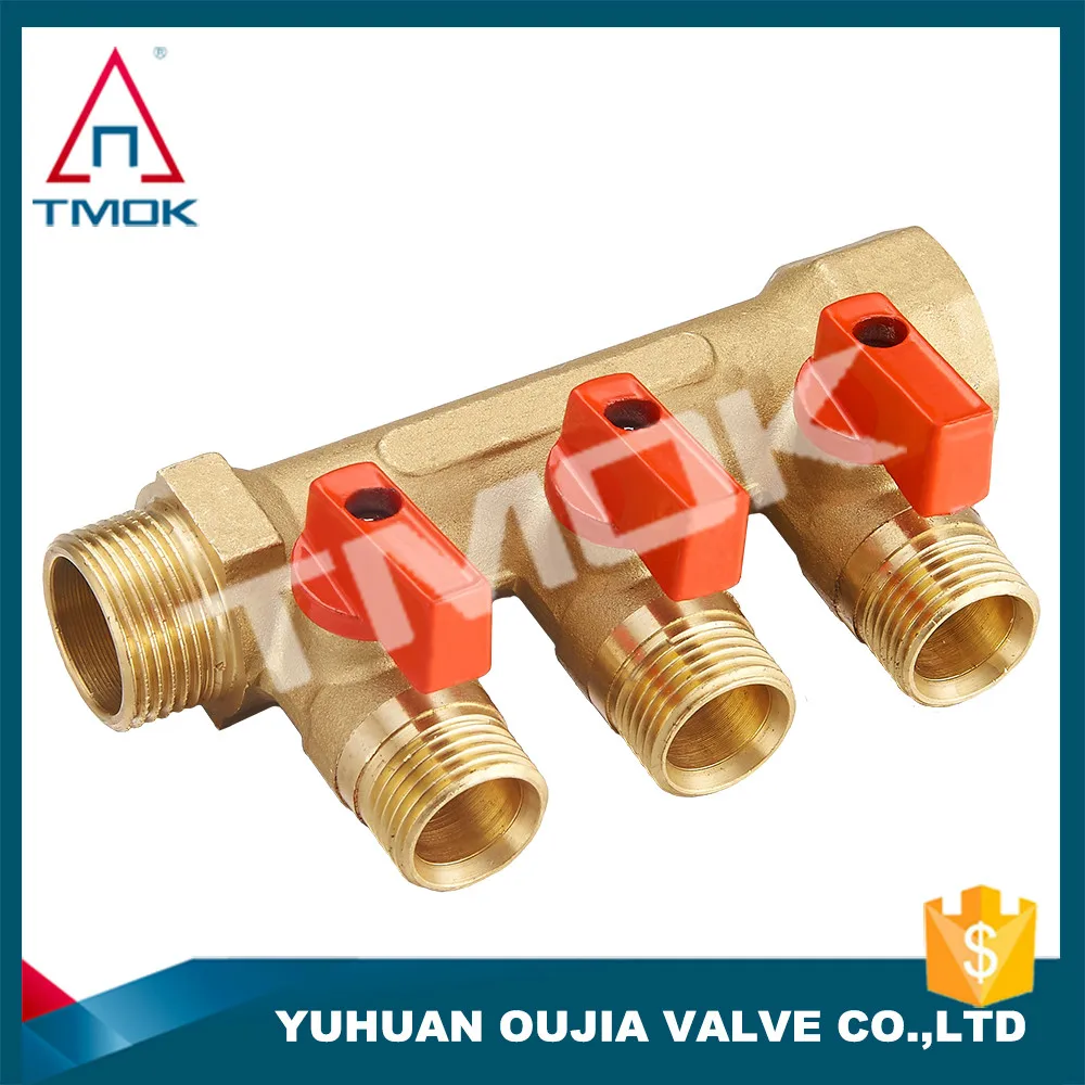 3 ways brass forge manifold for floor heating brass hydraulic manifold blocks from Oujia valve company in Zhejiang