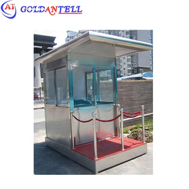 Hotel parking entry exit observation booth with stainless steel working desk and glass windows