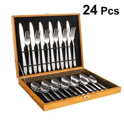 Stainless steel inox tableware 16pcs copper plated cutlery, 24pcs fork and spoon flatware silverware set with wood case