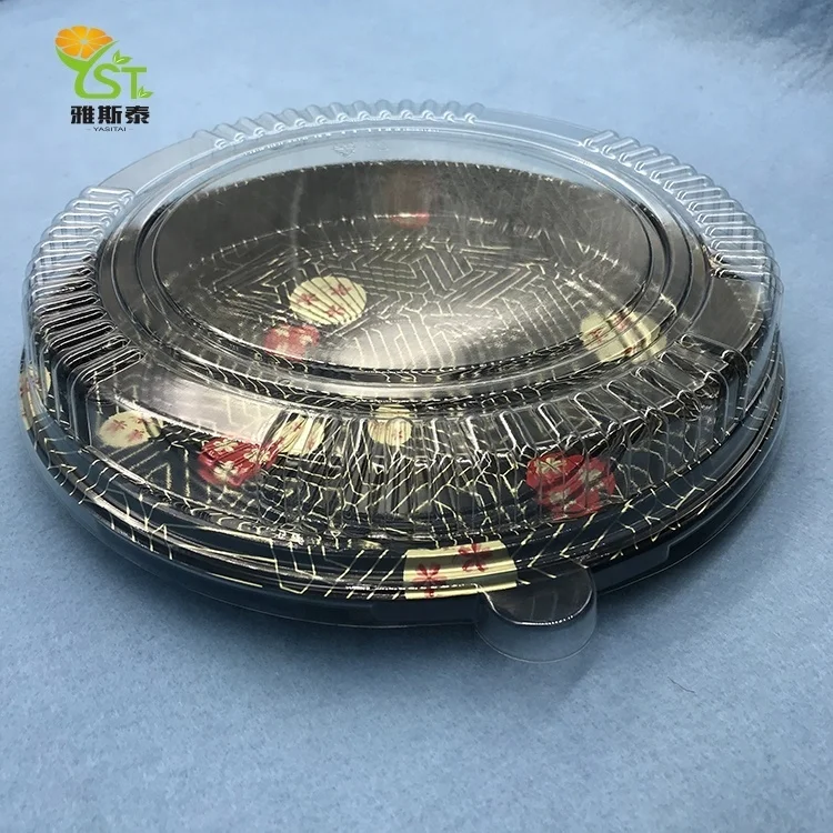 Custom Printing Disposable Round Packing Plastic Sushi Tray round trays