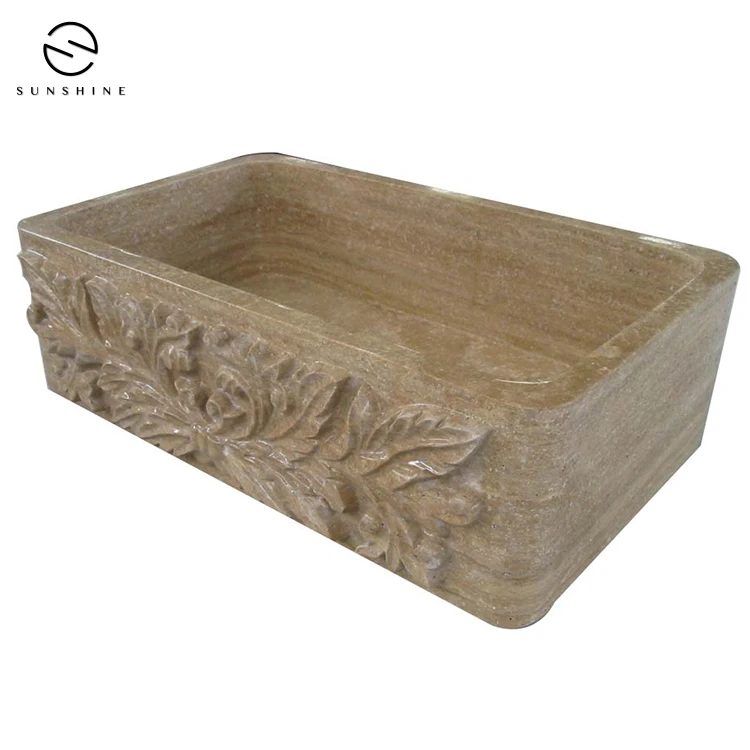 Brown Travertine (Veining Cut) Single Bowl Farmhouse Kitchen Sinks