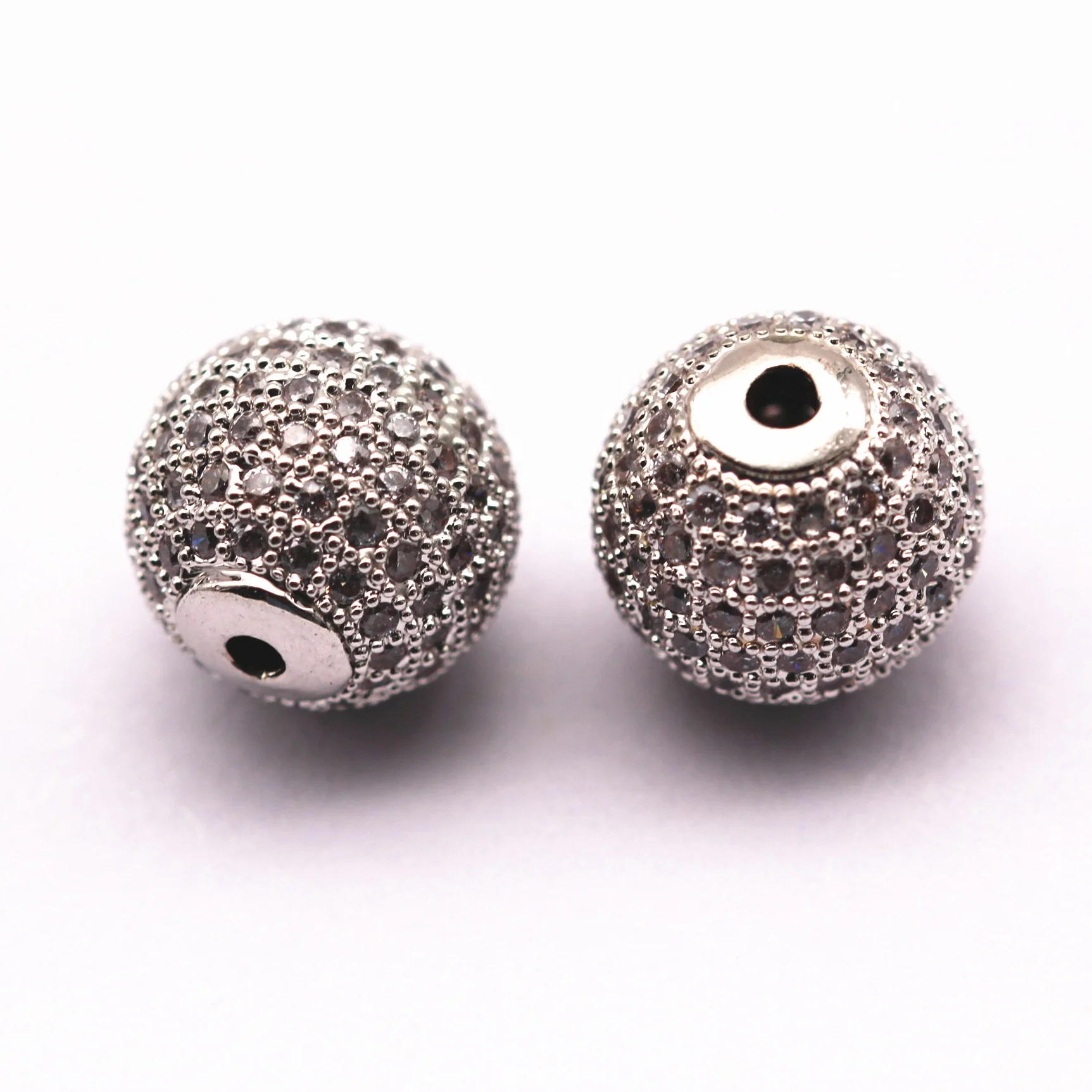 Silver Plated Mirco Pave White Zircon Ball Shape
