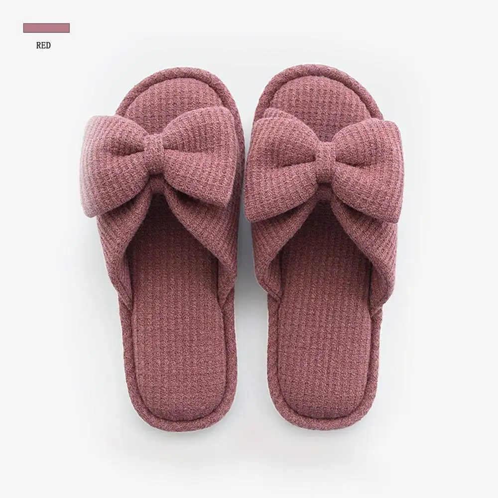 Lovely bowknot fashionable fair lady fan soft and comfortable cotton slippers for four seasons