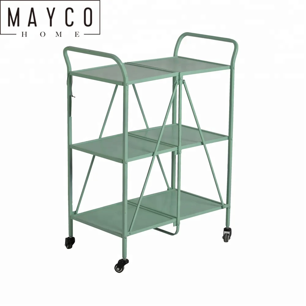 Mayco Steel Storage Rack with Wheels 3-Shelf Folding Service Cart Kitchen Storage Cart