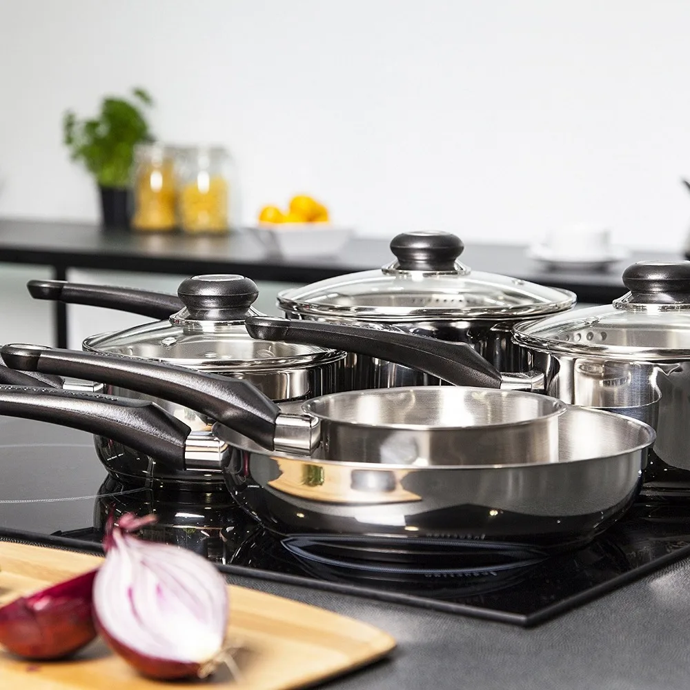 QANA Factory Wholesale OEM 8pcs Stainless Pan Set Kitchen induction cookware cooking pot and pan non stick kitchenware Utensils