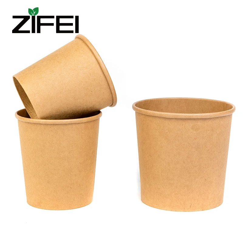 
780ml custom printed disposable take out paper food container kraft paper cup salad soup ice cream cup with lid 