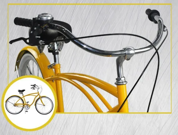 26 Inch chopper lowrider adult bicycle yellow mens stretch beach cruiser bike