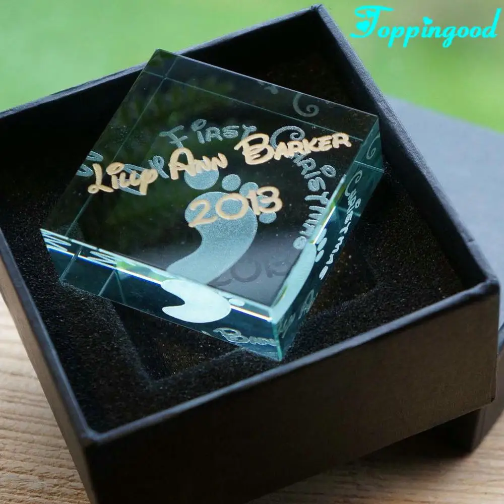 Pink Cross On Your Christening Crystal Block For Boy Church Souvenir