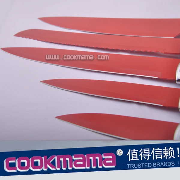 5pcs kitchen knife block set with non-stick coating blade