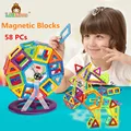 58PCS Mini Enlighten Bricks Educational Magnetic Designer Toy Square Triangle DIY Building Blocks Toys For Children