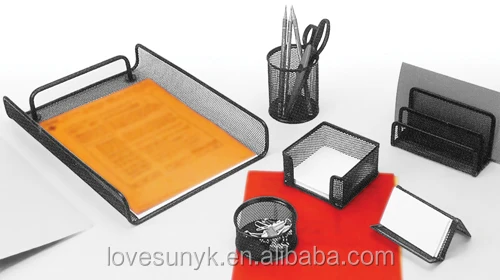 Eco-friendly high quality customized document tray stationery accessories office metal mesh desk organizer set
