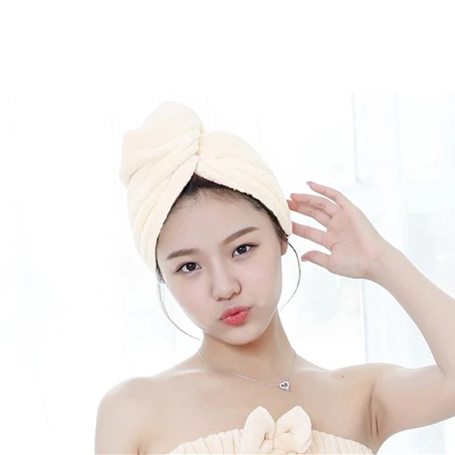 Microfiber Hair Drying Towel Wrap Super Absorbent Twist Turban Fast Dry Hair Cap with Buttons Fasten Dry Hair Hat