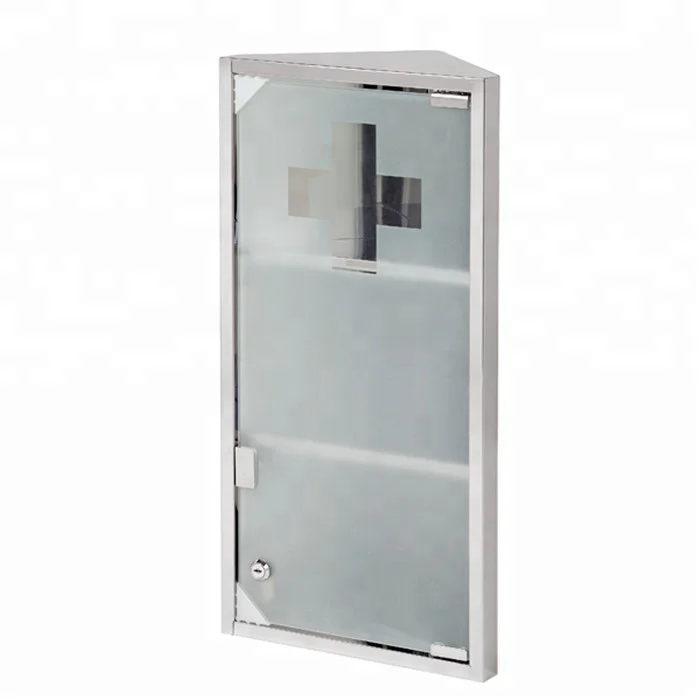 
Decorative Bathroom Corner Glass Metal Medicine Display Storage Cabinet With Lock 